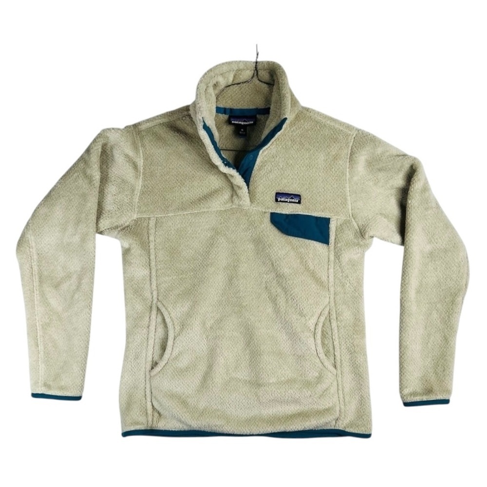 Patagonia Women's Re-Tool Snap-T Fleece Pullover Sweater Beige Teal S STY25442